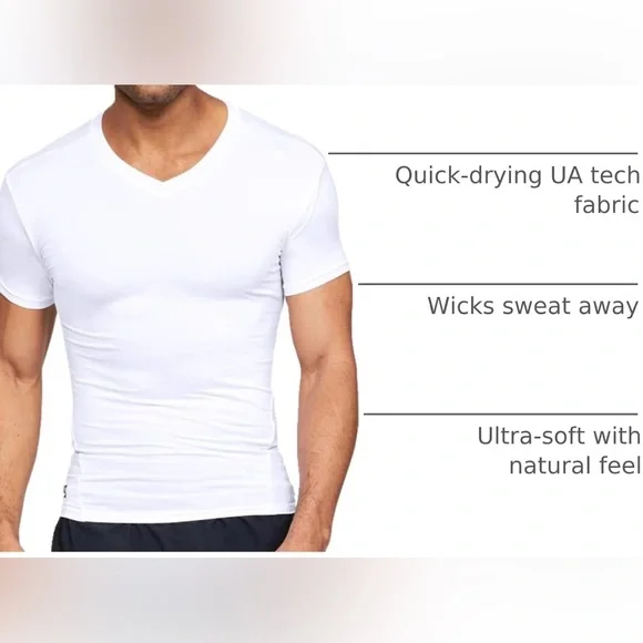 NWT Under Armour Men's V-neck Compression Short-sleeve T-shirt, White, Size L - Picture 3 of 13